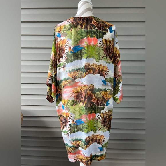 TOPSHOP Tropical 🏝️ 🦩 Print Kimono Cardigan Jacket Top Sz 2 - Picture 3 of 8
